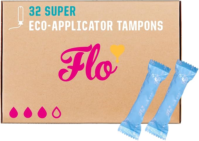 Flo - Organic Cotton Tampons for Women - 32 Pack (32 Super Tampons) - Leak Proof - No Synthetic Fibers, Chlorine Bleach, or Added Dyes - Bio-Plastic Applicator - Feminine Care - Vegan & Cruelty Free