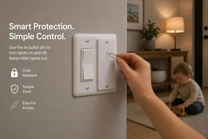 Child Proof Light Switch Cover Guard for Rocker & Decora Switches, Tamper Resistant Cover with 0.8mm Access Hole & Ejector Pin, Does Not Fit Toggle Switches