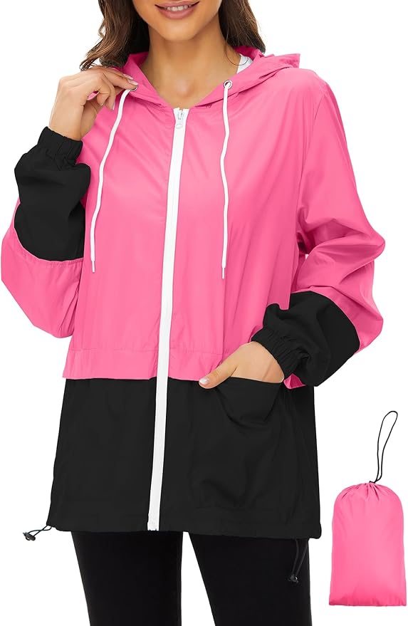 Zando Lightweight Rain Jacket Women Packable Waterproof Raincoat with Hood | Windbreaker Jacket Women, Light Raincoats for Drizzle, Rain Coats for Travel, Hiking and Commute