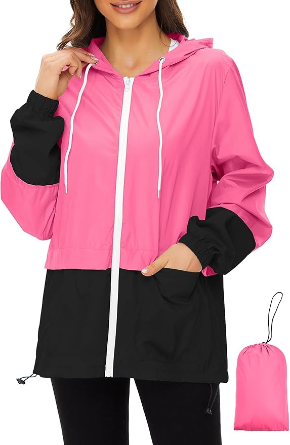 Zando Lightweight Rain Jacket Women Packable Waterproof Raincoat with Hood | Windbreaker Jacket Women, Light Raincoats for Drizzle, Rain Coats for Travel, Hiking and Commute