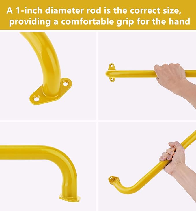 BiJun17 inch Metal Playground Handles,Monkey Bars Indoor Heavy Duty Ceiling Grab Bars for Indoor Outdoor Playgrounds Climbing Frames,Treehouses,and Wall ladders (Yellow Set of 6)