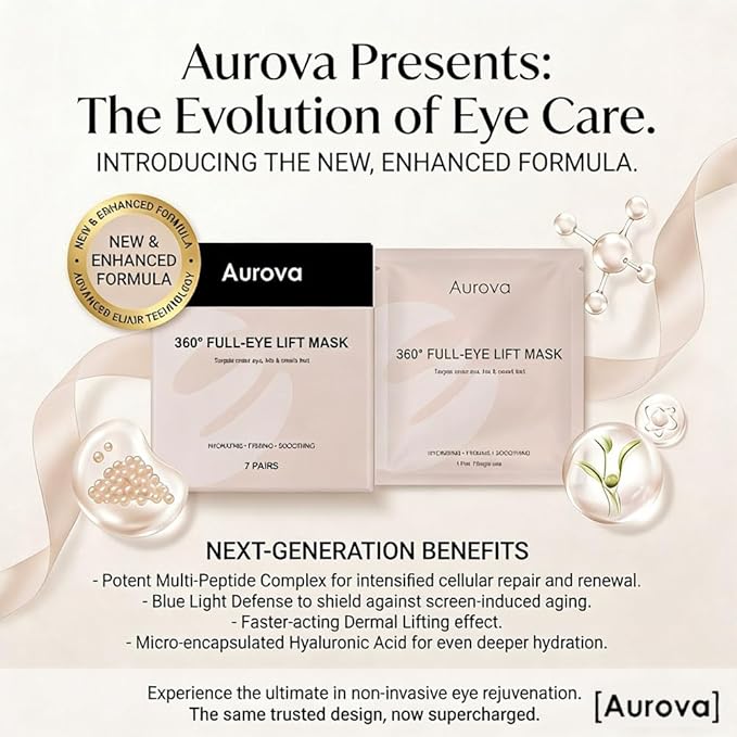 Aurova Beauty Eye Mask, 360° Full-Eye Lift Mask, Eye Mas with Collagen & Vitamin C, Nourishing & Non Irritating, for Puffy Eyes and Dark Circles (7 Pairs/14 Pieces)