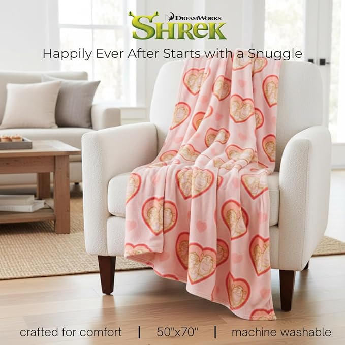 Shrek & Fiona Ogre Bedding Super Soft Plush Cozy Throw Blanket, 50 in x 70 in, (Officially Licensed Product) by Franco Collectibles