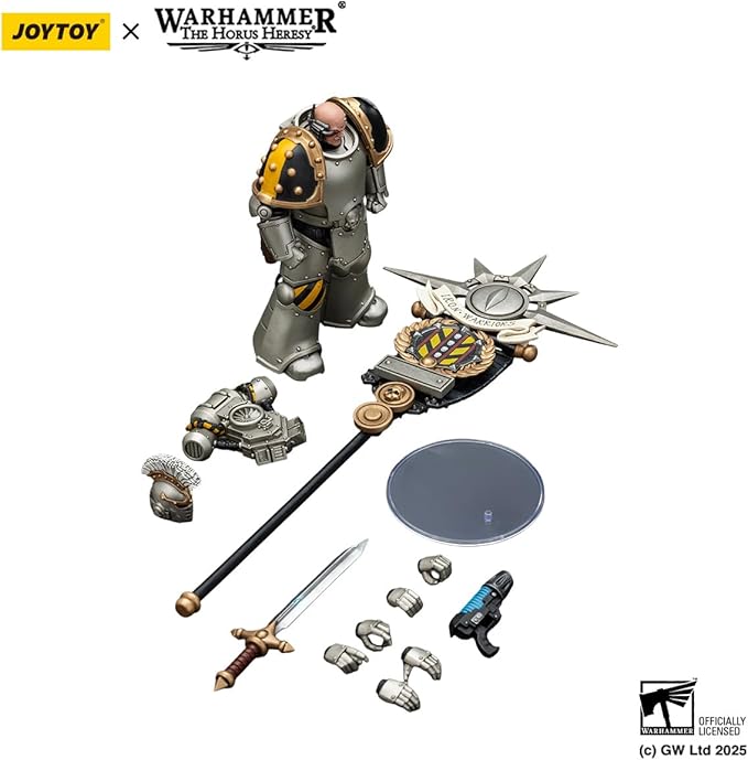 JOYTOY Warhammer The Horus Heresy lron Warriors Command Squad Chosen with Legion Standard 1:18 Scale Action Figure Mecha Joy Toy Collection Model 4.8 inch