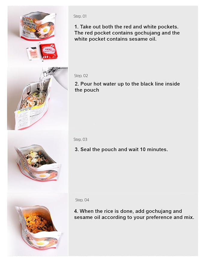 MRE Korean Kimchi Bibimbap Ready to Eat Meal 1 Pack of Bibimbap Korean Mixed Rice Bowl100g (3.53oz) 335 Kcal (Kimchi) 전투식량