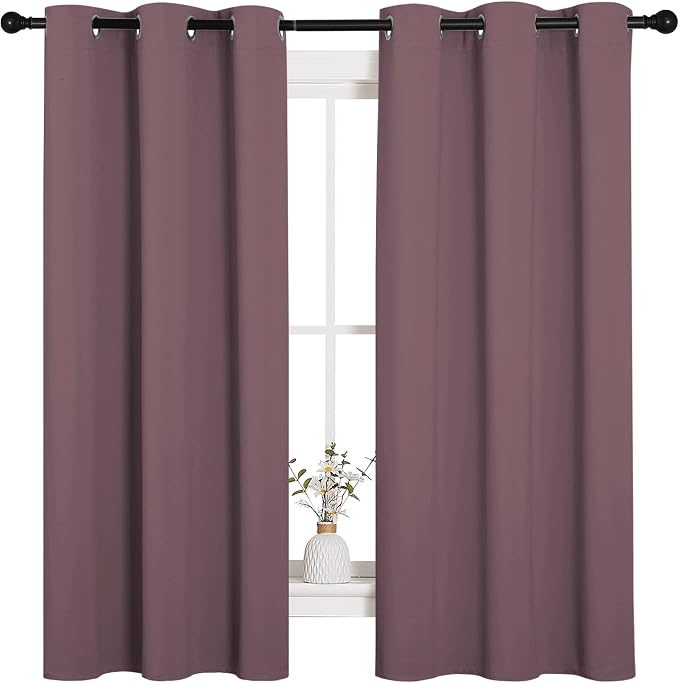NICETOWN Dry Rose Blackout Curtains for Bedroom (1 Pair, 42 x 63 inches), Farmhouse Thermal Insulated Room Darkening Drapes for Windows