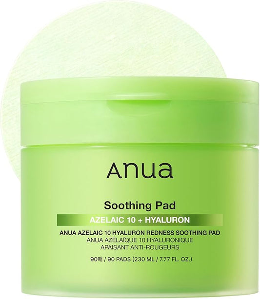 ANUA Azelaic 10 Hyaluron Redness Soothing Pad, Troubled & Spot Care, Quick & Easy Stretchable Facial Mask with Azelaic acid, Hyaluronic Acid, Korean Skincare (90 pads)