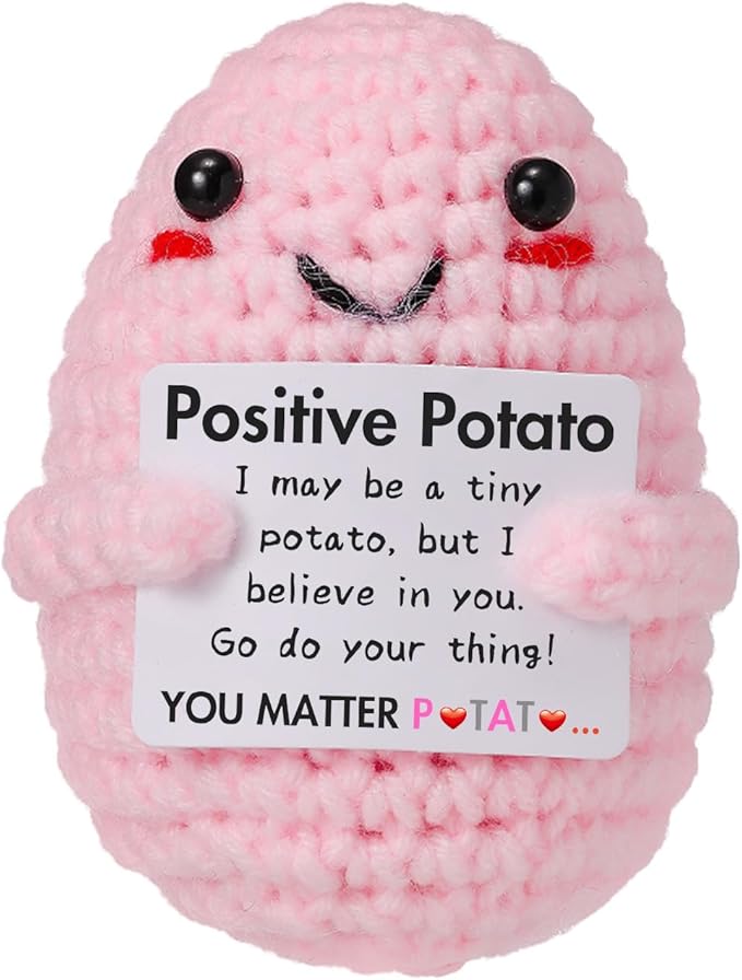 Birthday Gifts for Women Handmade Crochet Positive Potato with Encouragement Card (Positive Potato)
