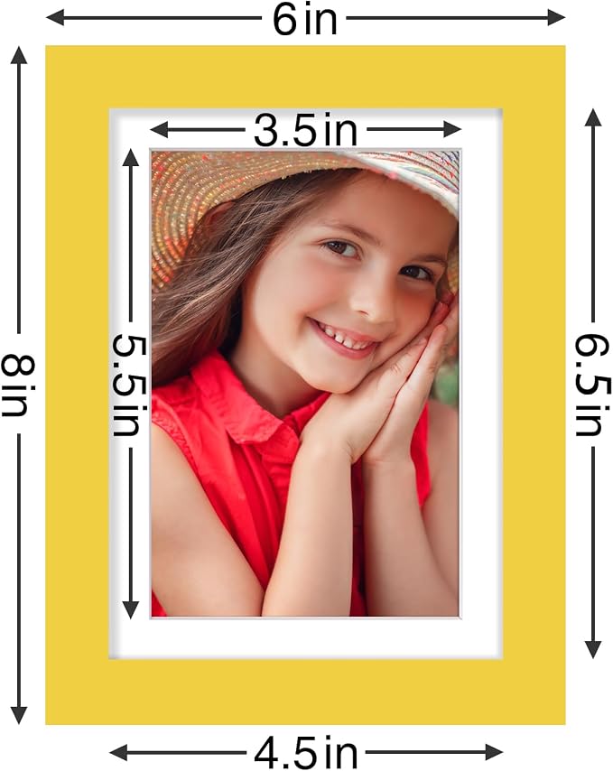 Vittanly 5x7 Picture Frames Set of 9 for Wall or Tabletop Display, Yellow | Display Pictures 4x6 with Mat or 5x7 without Mat, Small Photo Frames, Engineered Wood with Shatter Resistant Plexiglass