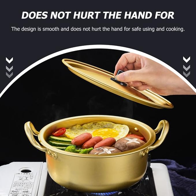1set Korean Style Double Handled Non-stick Cooking Pot for Instant Noodles Chopsticks Aluminum Ramen Pot for Home Use Easy to Clean and Store
