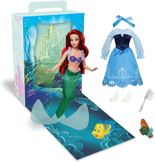 Disney Store Girl's Princess Story Doll (Ariel from The Little Mermaid) 11 Inches, Includes Coloring Book and Additional Dress, Princess Doll in Classic Outfit, Princess Toys