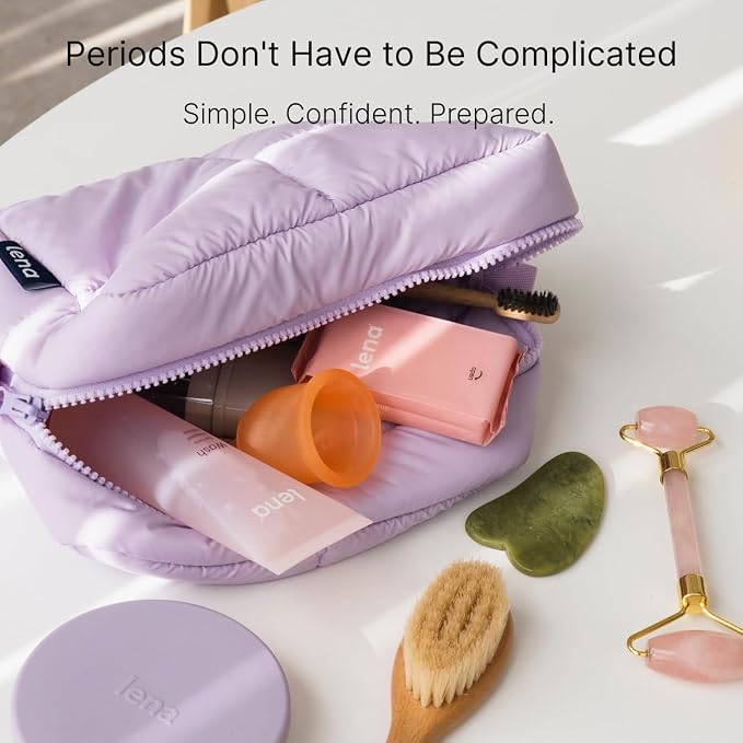 Lena Original Menstrual Cup Large Purple + Period Essentials Bag - Complete Period Care Bundle