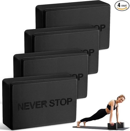 RoundFunny 4 Pack Yoga Blocks Non Slip Pilates Brick Foam Blocks Pilates Dance Gymnastics Workout Fitness Props Tool for Stretching Meditation and Exercise