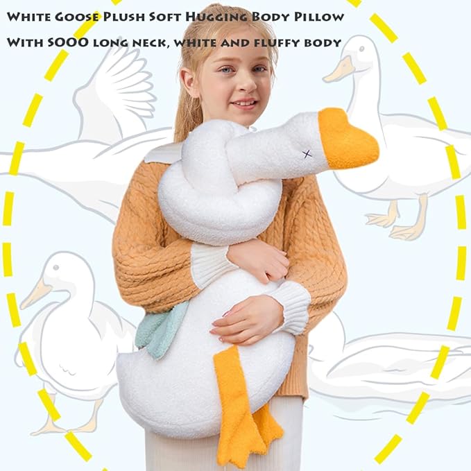 ELAINREN Giant Stuffed Swan with Long Neck,Ultra-Soft White Goose Plush Toy Pillow Cuddly Long Duck Plushie Cushion Decor Gifts for Easter/Xmas,55''