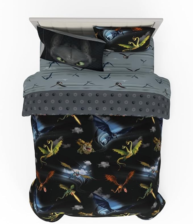 How to Train Your Dragon Kids Bedding Super Soft & Cozy Reversible Microfiber Comforter and Sheet Set with Sham, 7 Piece Full Size, (Officially Licensed Product) By Franco