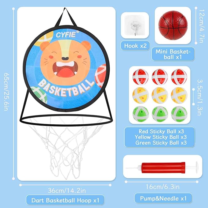 2 in 1 Basketball Hoop and Dart Board，Double Sided 14" Dart Board，Basketball Hoop for Kid Toddlers, Sports & Outdoor Games Toys，Birthday Gift Toys for 3 4 5 6 7 8 9 10 Years Old Boys Girls Kids Party