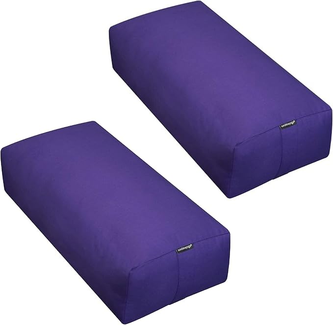 Extra Firm Large Yoga Bolster, 24" x 12" x 6" Cinched OR Zippered Yoga Pillow, Rectangular Cotton Cushion With Removable Cover for Studios, 1 Pack or 2 Pack