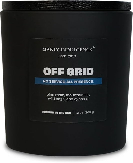 Manly Indulgence Off Grid Scented Candle, 2 Wick, 13 oz, Premium Soy Blend Wax, Candles for Home Scented - Made in The USA