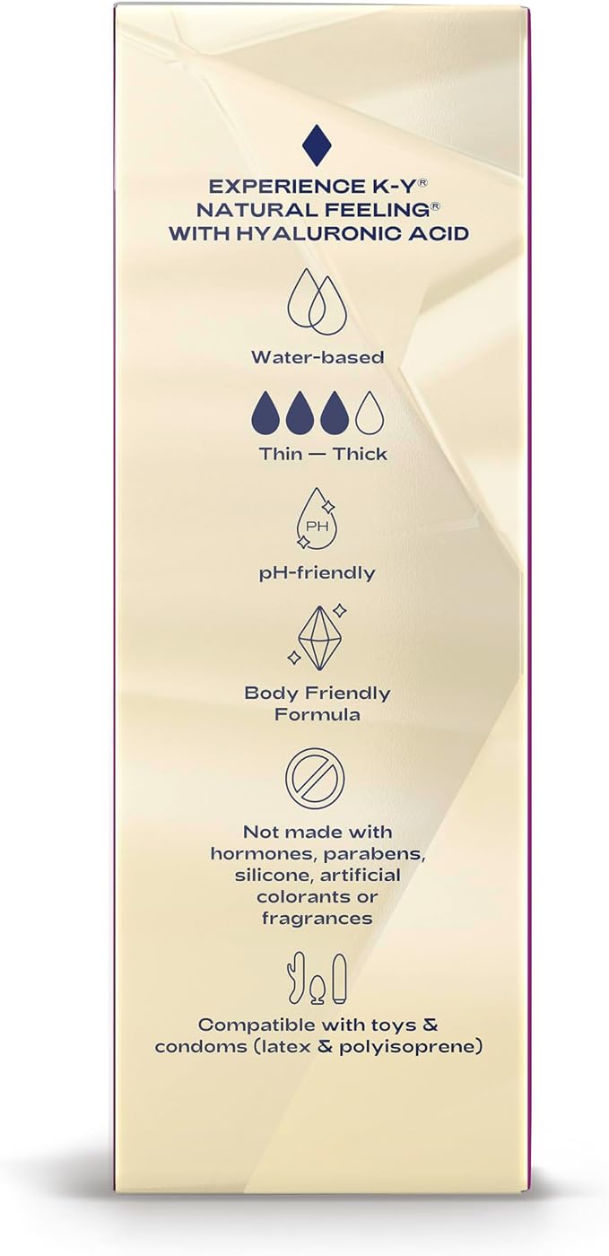K-Y Natural Feeling with Hyaluronic Acid, Water Based Lube for Sex, Anal & Sex Toy, Non-Sticky & pH-Friendly Personal Lubricant, Condom-Friendly, Travel Size Lube, 5 Fl Oz