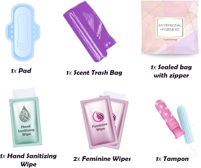 3 x Menstrual All-in-One Kits - Assorted Colors | Convenience on The Go | Single Period Kit Packs | Individually Wrapped Feminine Hygiene Products (Under the Sea/Light Rose/Butterflies)