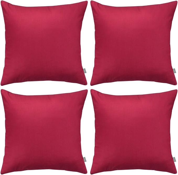 Thmyo 4-Pack 100% Cotton Comfortable Solid Decorative Throw Pillow Case, Square Cushion Cover Pillowcase Sublimation Blank Pillow Covers DIY Throw Pillowcase for Couch(16x16 inch/ 40x40cm,Dark red)