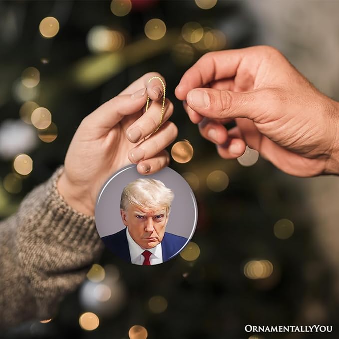 Donald Trump Mugshot Mean Muggin Ornament, Funny Christmas Decoration