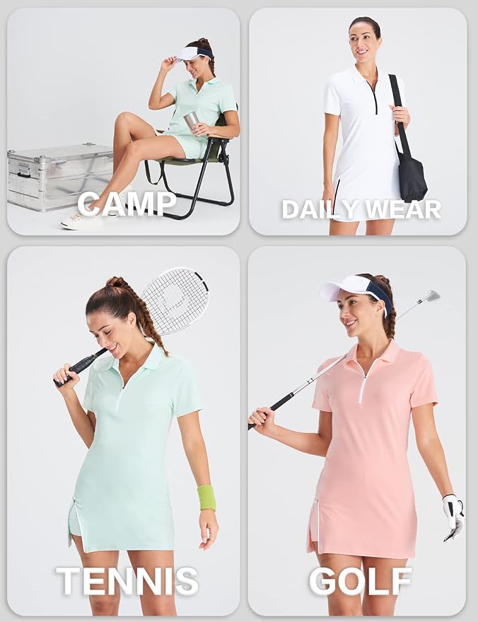 Hiverlay Tennis Dress Golf Dresses for Women with Built in Shorts | Polo Dress, Golf Outfit, 2 Pockets, UPF 50+ Pickball Hiking Workout Active Athletic Dresses,Summer Gym