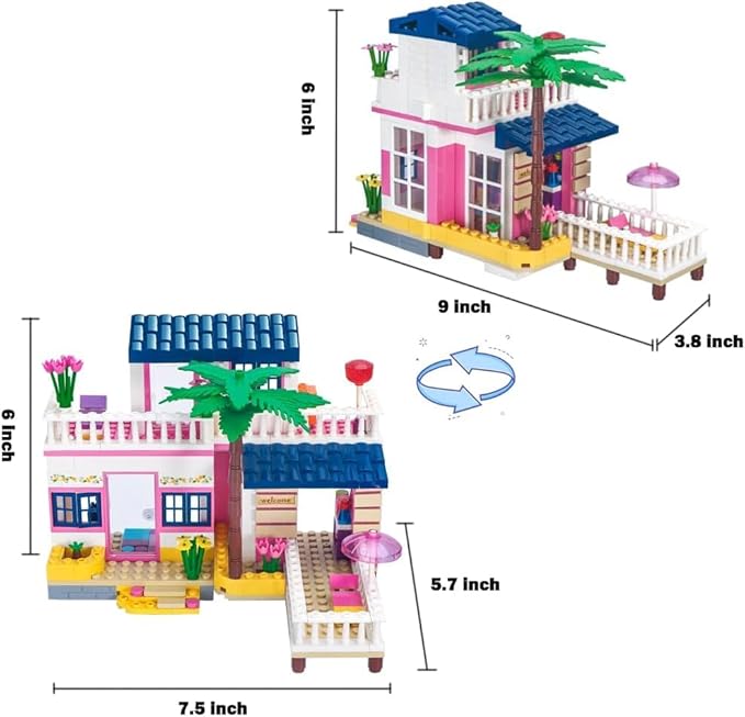 Sunshine Villa Building Set 360 Pcs Building Blocks Toys with Bicycle and Terrace Girls Friends Vacation Playset for Kids Girls 6+