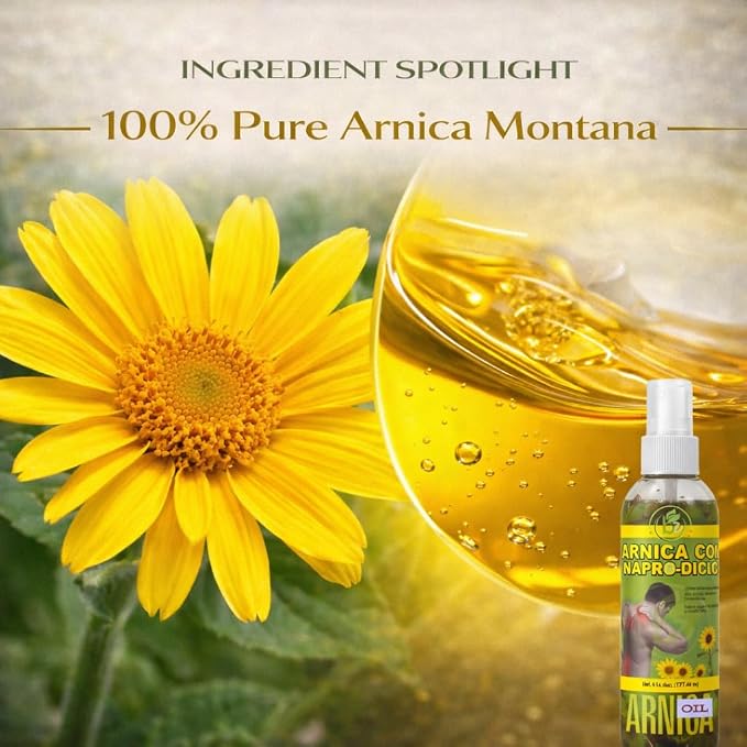 Arnica Sore Muscle Massage Oil(Aceite) – 6 fl oz – Natural Concentrated Body Oil for Muscles, Joints & Massage Therapy – Fast-Absorbing – Fresh Herbal Aroma – Soothing Relief – Daily Use Solution