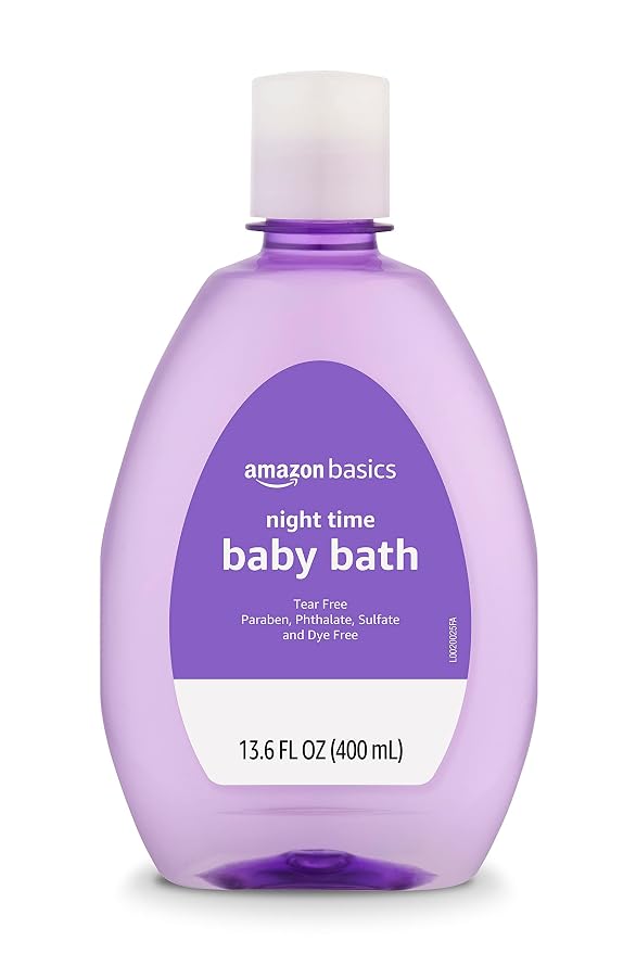 Amazon Basics Hypoallergenic Tear-Free Night-Time Baby Calming Bath, Soothing Aromas for Relaxing Bedtime Bath, 13.6 fl oz, 4-Pack (Previously Solimo)