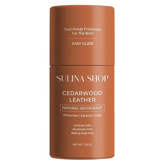 Sulina Shop Natural Deodorant, Aluminum Free, Cedarwood Leather | Warm cedarwood leather scent, Sensitive skin-friendly, Baking soda-free, Plant-based odor protection