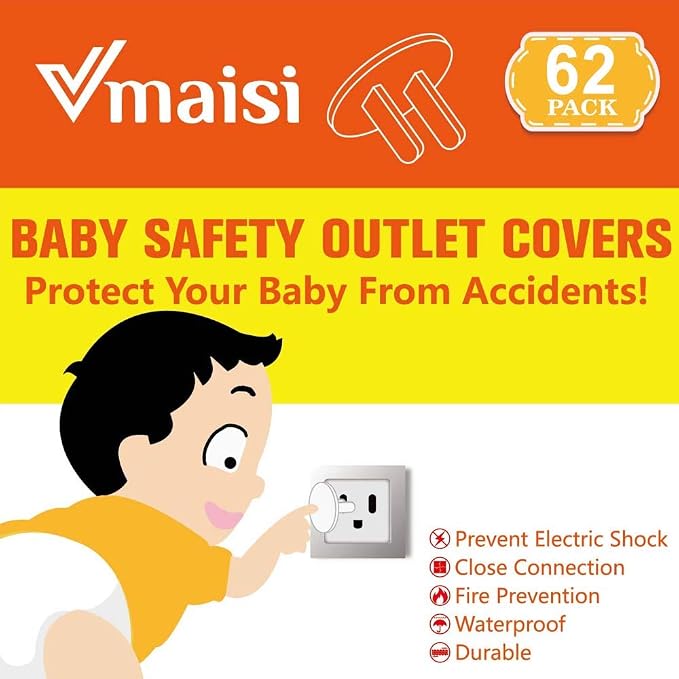 Vmaisi 62 Pieces Outlet Covers ChildProof Plug Protector - Baby Proofing Electrical Safety Outlet Plugs for Unused Wall Outlets, Home Travel Hotel Child Safety