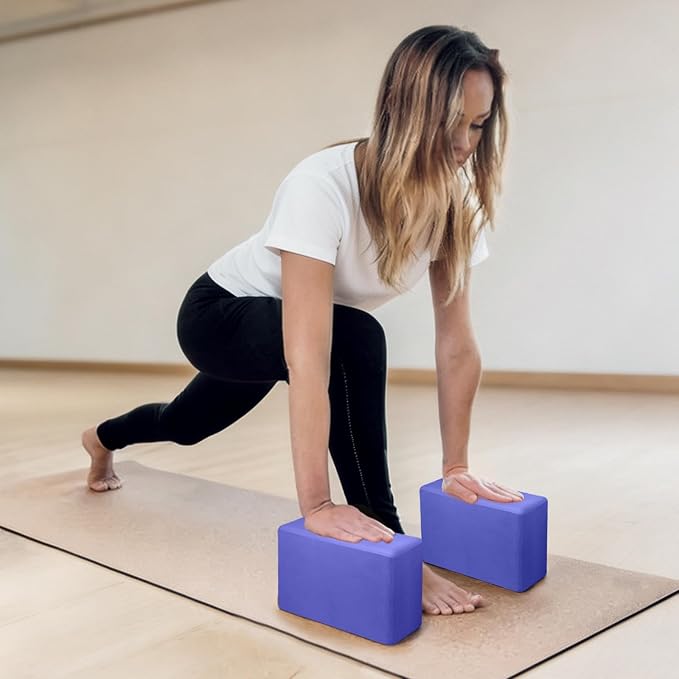 Yoga Blocks 2 Pack, Premium Yoga Brick Foam Blocks to Improve Strength, Flexibility & Balance, Light Weight - Safe and Stable Support for Yoga, Pilates, Meditation & Stretching
