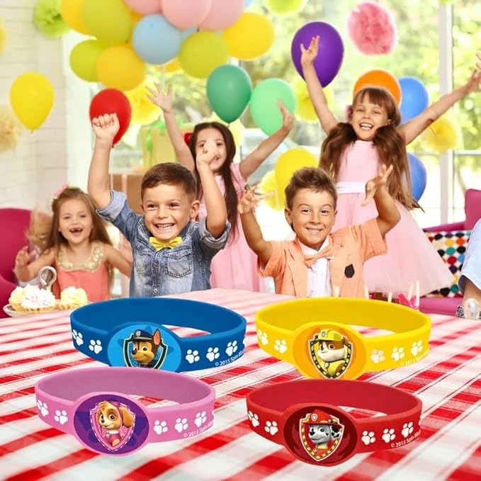 Unique Assorted Colors Paw Patrol Stretchy Bracelets - 3.50" x 1.25" (Pack Of 4) Kids Bracelets - Durable Vinyl & Fun Party Favors & Gifts For Kids, Great For Themed Parties & Events