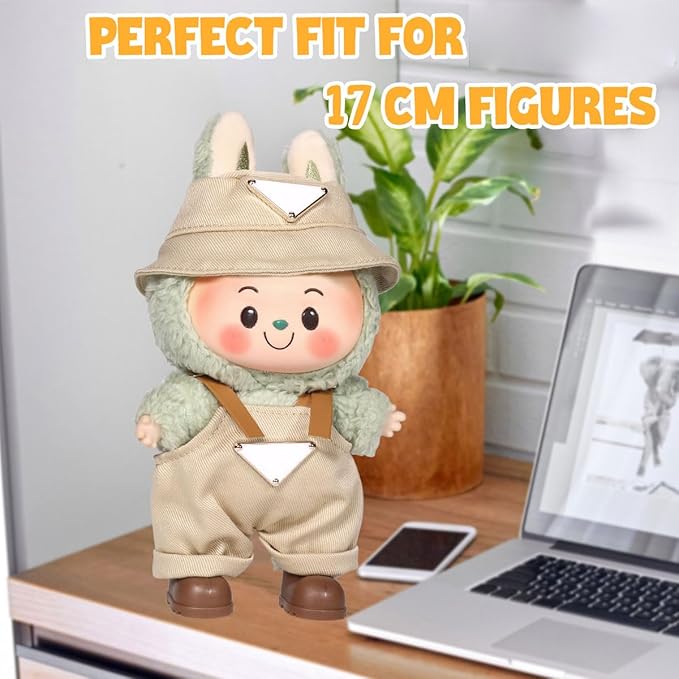 AICase for 17cm Doll Clothes/Outfit,Clothes Set for 17cm Doll,2 Piece Set Hat Clothing,Boys and Girls Stylish Adorable Dolls Clothes Accessories_Khaki