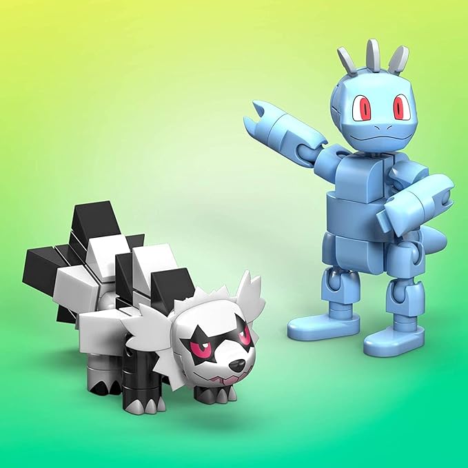 Mega Construx Pokemon Machop Vs. Galarian Zigzagoon Construction Set, Building Toys for Kids (GVK82), Red