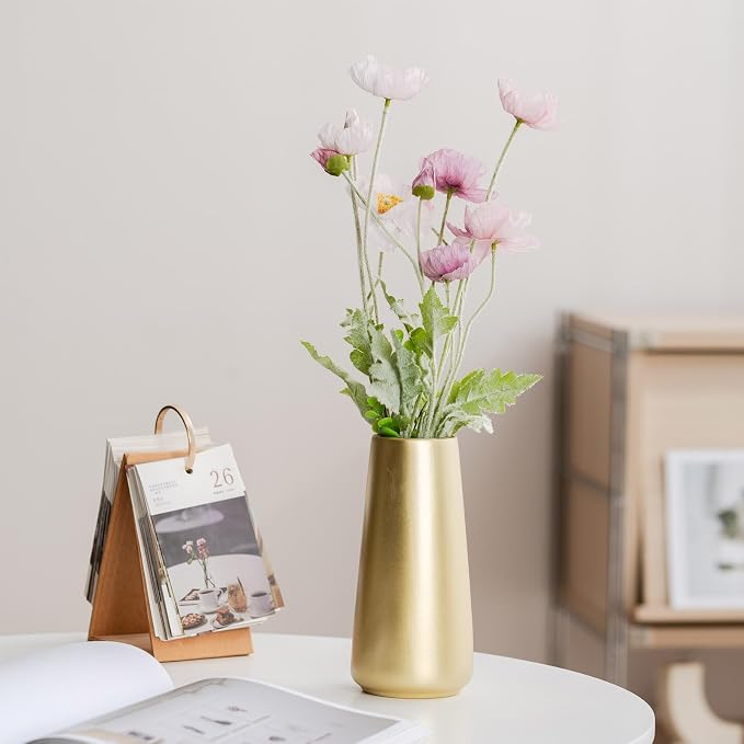 Simple Boho Ceramic Flower Vase for Home Decor (Light Gold,Big) | 8'' Modern Vase for Flower Plant Pampas Grass, Fit for Table Shelf Centerpieces, Living Room Kitchen Bedroom Wedding Gift