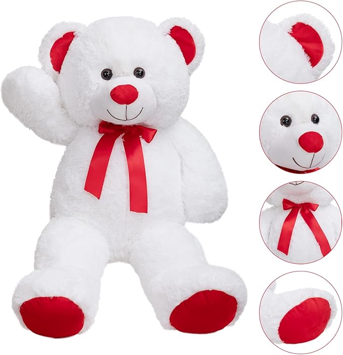 Huge Teddy Bear Stuffed Animal Giant Teddy Bear Plush with Red Ribbon Bow Plush Toy Gift for Girlfriend and Kids 36 inch White