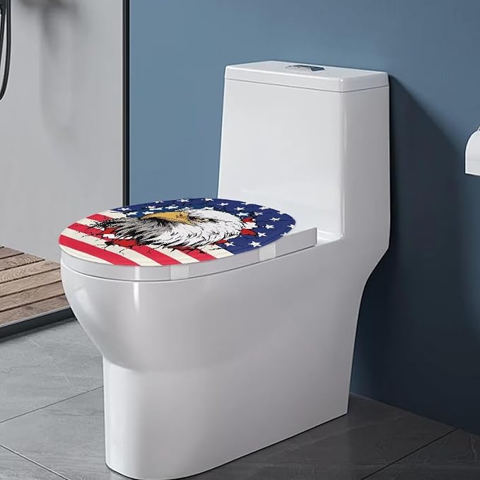 USA Eagle Poinsettia Toilet Seat Cover with Elastic Band for Bathroom Patriotic Decorations American Flag Toilet Tank Dust Cover Soft Toilet Seat Cover Universal for Most Toilet Bowl Lids