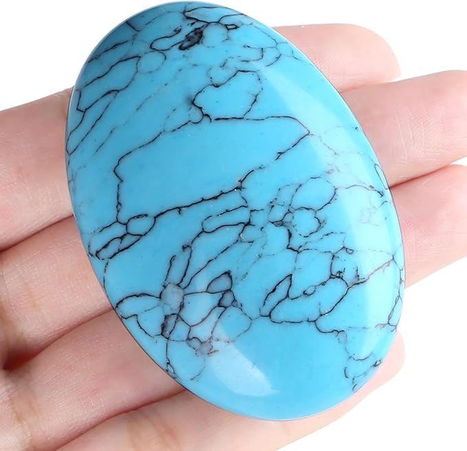 Large Turquoise Crystals Gemstone Polished Palm Stone Healing Crystals Thick Natural Reiki Worry Stone Energy Balancing Anxiety Stress Relief Meditation 1 Pc