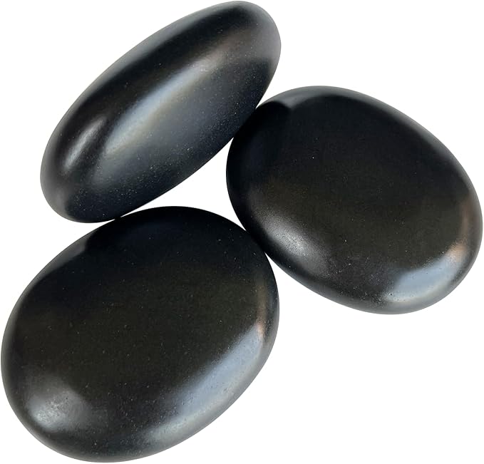 Hot Stone Massage, 3 piece Set Large Oval Hot Stone 3.58x2.78x1.19 inches, Basalt Home spa, Relaxation, Massage Treatment (3PCS)