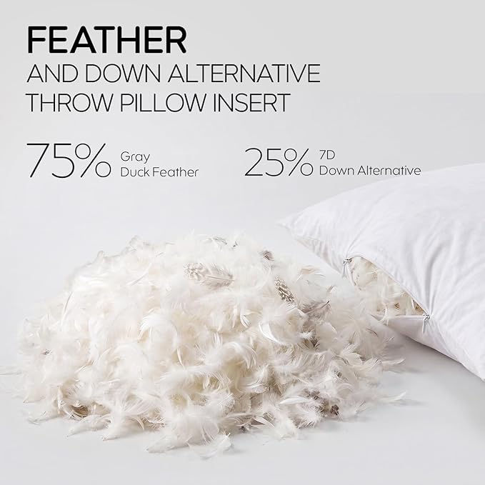 26x26 Feather Euro Throw Pillow Inserts, Decorative Pillow Inserts for Covers, Fuller Fit with Soft Support for Bed and Couch, Set of 2