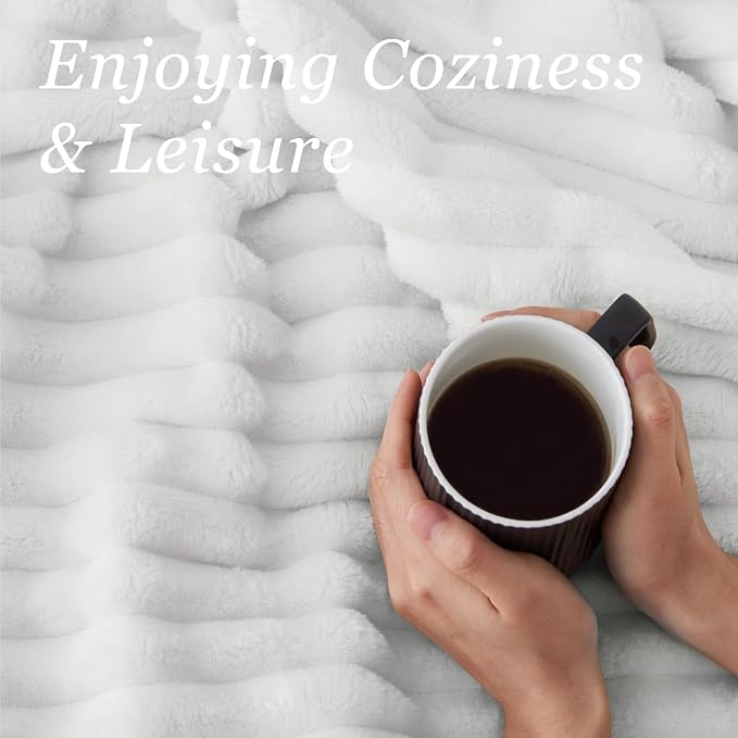 BEDELITE Ribbed Twin Blanket for Couch & Bed, Bright White, 60"x80" | Ultra-Soft Plush Fleece, Cozy, Warm Yet Lightweight, Ribbed Texture, Home Decor, Machine Washable, Giftable, All-Season Use