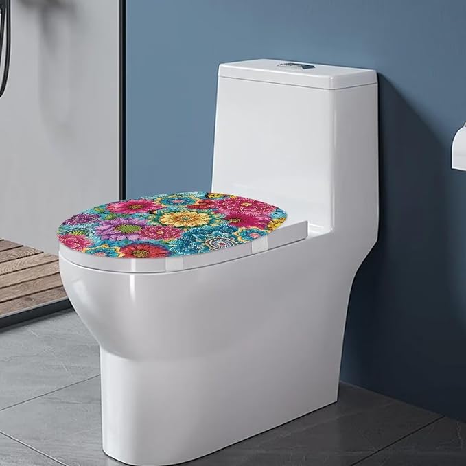 Hippie Lotus Toilet Seat Cover with Elastic Band for Bathroom Colorful Hippie Lotus Toilet Tank Dust Cover Soft Toilet Seat Cover Universal for Most Toilet Bowl Lids