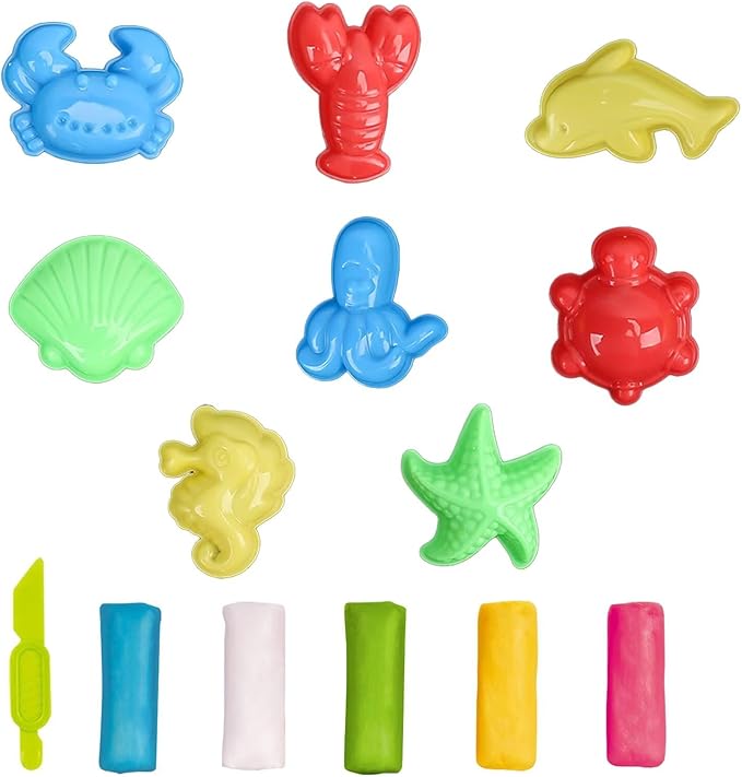 Unleash Creativity with 8 Unique 0cean Molds Dough Toys Whit 5 Bright Color Dough.Ideal as a Gift for Kids Aged 3-4-8 Years