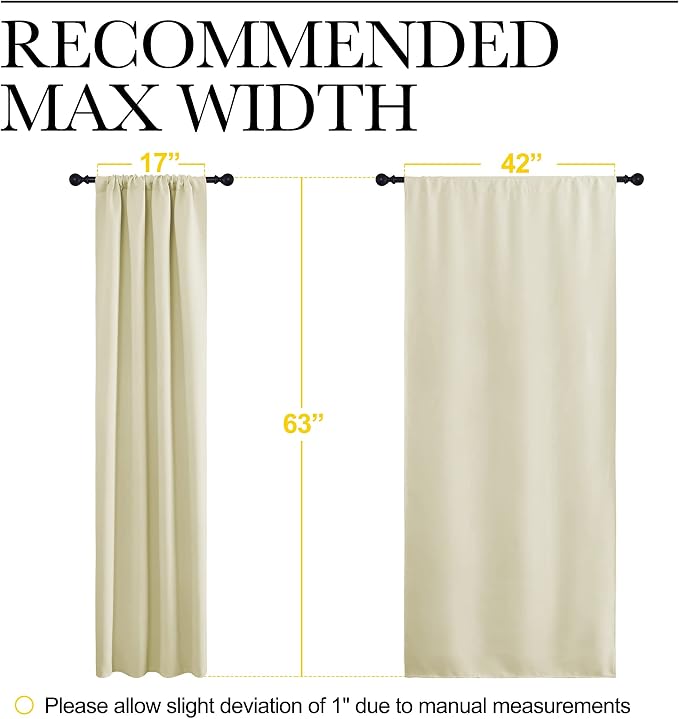 NICETOWN Blackout Curtains for Living Curtains, Room Darkening Window Curtain Panels, Easy-Care Solid Thermal Insulated Draperies/Drapes for Daughter Room (Beige, 2 Panels, 42 by 63)