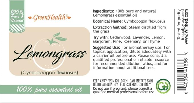 Lemongrass Essential Oil - 15 ml - 100% Pure Essential Oil - GreenHealth