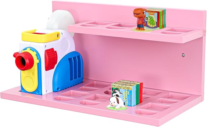 PHOENANCEE Floating Shelves for Little Tikes Story Dream Machine,Wall Shelf for Little Tikes Projector Books Audio Play Character Storage Tray Organizer for Toddlers and Kids Girls Boys,Pine(Pink)