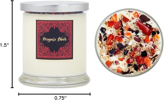 Dragons Blood Candle by New Moon Beginnings - Protection & Grounding - Herb, Flower, & Crystal Candles - Aromatherapy Soy Candle - 12oz Glass Jar