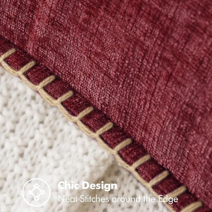 MIULEE Decorative Couch Throw Pillow Covers 18x18 Inch Burgundy Red 2 Pack | Farmhouse Pillow Covers with Stitched Edge, Soft Chenille Cushion Cases, for Sofa Bed Living Room Home Decor